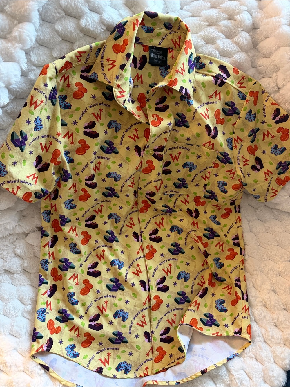 Harry Potter Weasley’s Wizard Wheezes Yellow Button Down Shirt